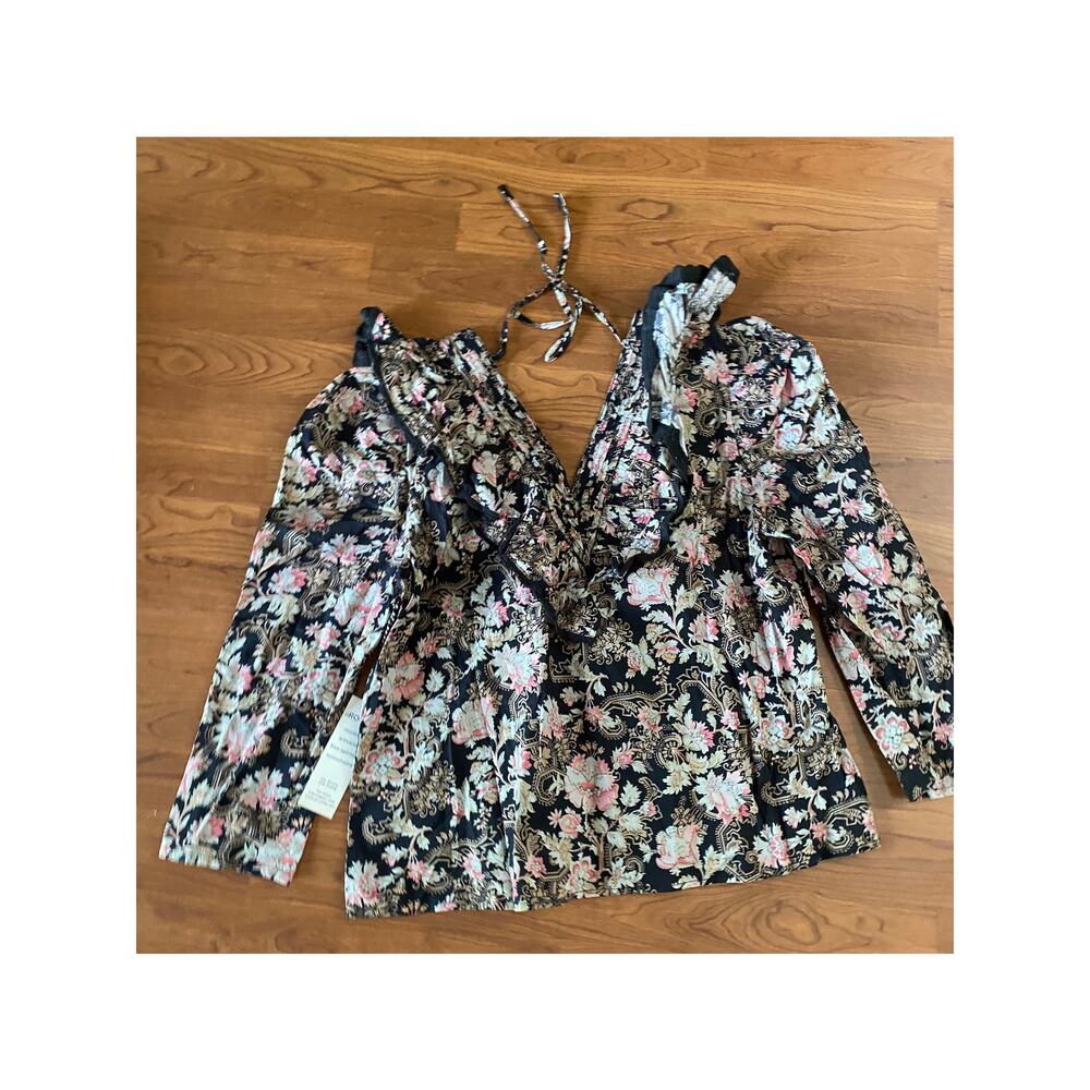 St. Roche Women's Long Sleeve Blouse, Pink Floral / Black, Sz 10 NWT - Picture 7 of 7